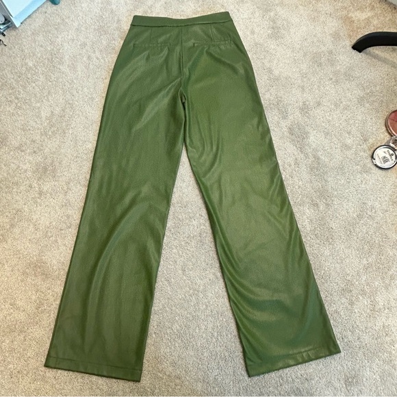 Zara Green high-rise faux leather pleather straight bootcut pants vegan XS - Picture 9 of 16